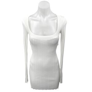 NEW Tiger Mist Hanna White Long Sleeve Scoop Neck Mini Bodycon Sweater Dress M